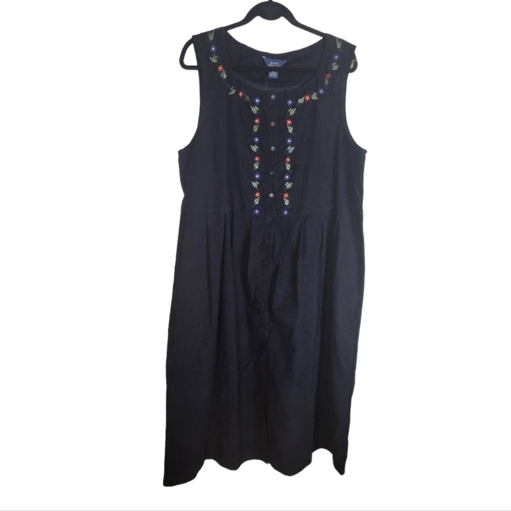 NWT Natural Impressions Black Corduroy Sleeveless Embroidered Dress Size‎ XL